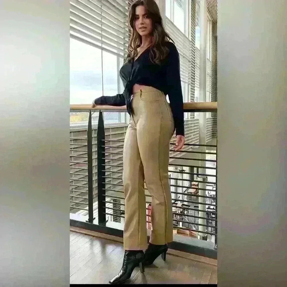 WILFRED Aritzia  Melina Pant high-waisted Vegan Leather Straight Leg Tan size 2 - Picture 4 of 7